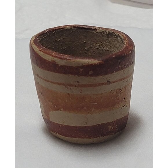 Vintage Handcrafted Mexican Clay Miniature Vase With Earthy Stripes - Picture 1 of 8